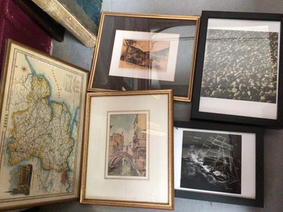 Lot 362 - Group of pictures and prints including British Museum poster, two watercolour studies and a map of Essex