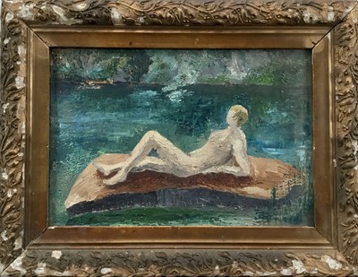 Lot 19 - Continental school, 20th century oil on canvas, reclining nude, 31x21cm