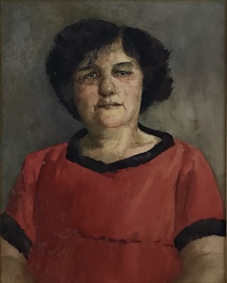 Lot 39 - William Grant: watercolour, portrait of a lady in red, 28.5x36.5cm