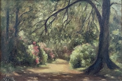 Lot 37 - British school, 20th century, oil on canvas, landscape path, signed, and dated lower left, 30x20cm