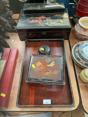 Lot 486 - Early 20th century Japanese lacquered box together with Japanese tray and other Japanese items