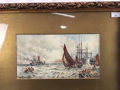 Lot 35 - Manner of Thomas Bush, Hardy (1842-1897): watercolour, ships, and harbour, 37x20cm