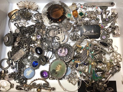 Lot 20 - Group of silver and white metal jewellery including gem set earrings, pendant necklaces, brooches and other bijouterie