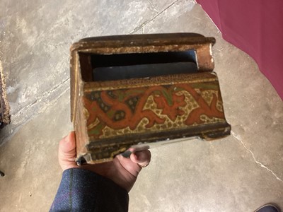 Lot 1094 - Collection of antique Indian Kashmiri lacquer ware - pair of cups and covers with bone finials and small vase and cover and two rectangular boxes