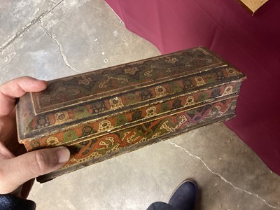 Lot 1094 - Collection of antique Indian Kashmiri lacquer ware - pair of cups and covers with bone finials and small vase and cover and two rectangular boxes