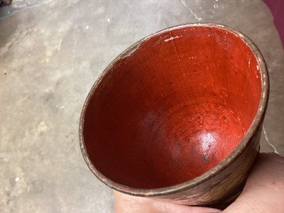 Lot 1094 - Collection of antique Indian Kashmiri lacquer ware - pair of cups and covers with bone finials and small vase and cover and two rectangular boxes