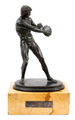 Lot 1020 - Antique Grand Tour Bronze of a discus thrower on Sienna marble base