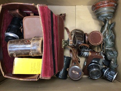 Lot 52 - Sundry items, including cameras, pictures, a spelter figure, etc
