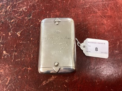 Lot 8 - First World War British officer's and aristocrat's silver combined double ended cigarette case and Vesta case