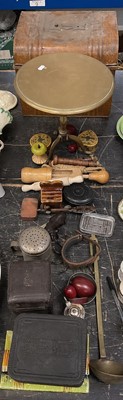 Lot 145 - Various treen and works of art, brass tripod table etc