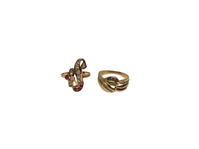 Lot 61 - Two Indian gold synthetic stone rings