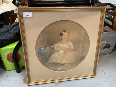 Lot 645 - Colchester interest- Victorian watercolour dated 1853 of Miss Hawkins of East Hill, Colchester, 'Her favourite toys' signed and dated Sidney Buck 1853