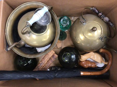 Lot 56 - Sundry items, including a set of gilt cutlery, silver plate, a gold-collared umbrella, etc (3 boxes)