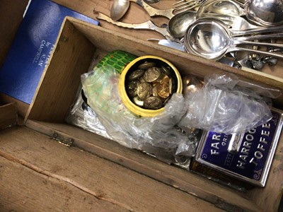 Lot 56 - Sundry items, including a set of gilt cutlery, silver plate, a gold-collared umbrella, etc (3 boxes)