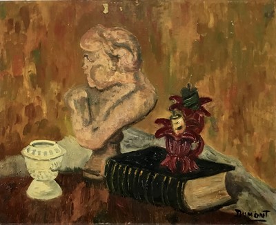 Lot 75 - Dumont: French, 20th century, still life of a bust and flowers, 46x37cm