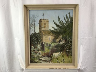 Lot 76 - Betty Rogers (Contemporary): oil on board, St Peter's Church, Llanwenarth, 39.5x49.5cm