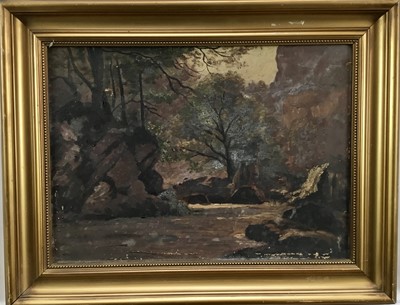 Lot 88 - British school, a 19th century oil on canvas, river, landscape, with trees, 32x23cm