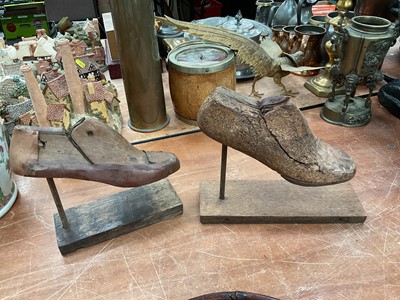 Lot 452 - Pair of antique cobblers shoe lasts mounted on oak stands