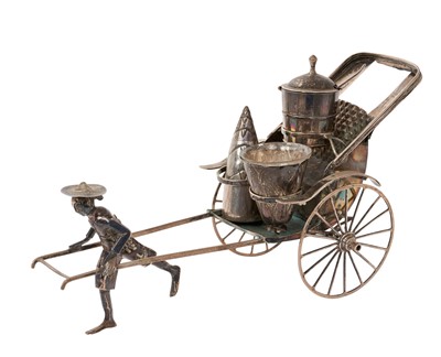 Lot 478 - Chinese silver novelty condiment set in the form of a figure pulling a rickshaw