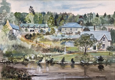 Lot 101 - A.Grigor Dunbar (20th century): watercolour, View across the Tay at Grandtully, signed, and dated lower right, 35x24cm