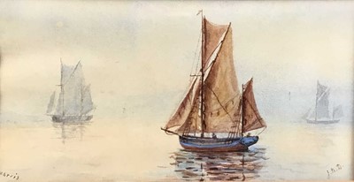 Lot 102 - British School, 19th century watercolour, maritime scene of ships in calm waters, signed, 27x14cm