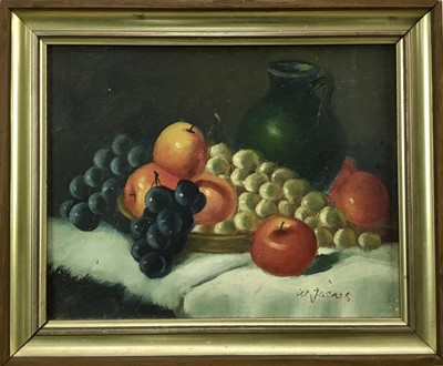 Lot 103 - British school, 20th century oil on board, still life of fruit, signed lower right, 24.5x19cm