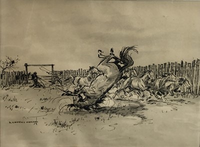 Lot 109 - E. Castells Capurro: off-set lithograph print, horses and figures, 34x25cm