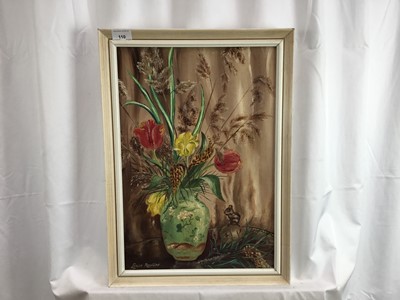 Lot 110 - Lance Rawlins: 20th century oil on board, still life of flowers, signed lower left, 32x46.5cm