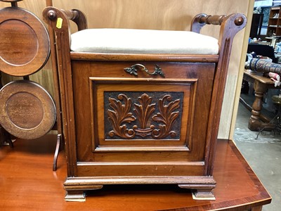 Lot 1280 - Edwardian walnut piano stool with carved decoration