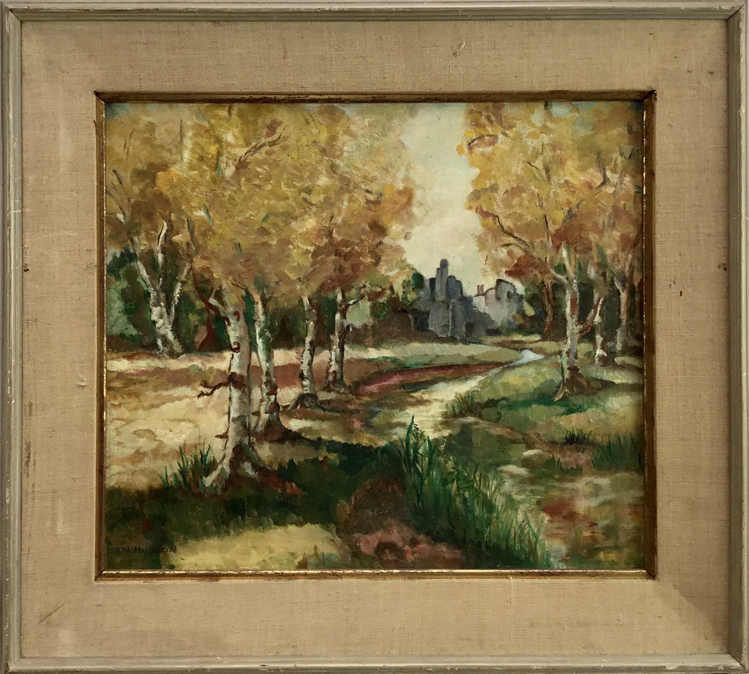 Lot 116 - Nan Hudson (Contemporary): Pinewoods in Autumn, Tilford, signed lower left, 40x35cm