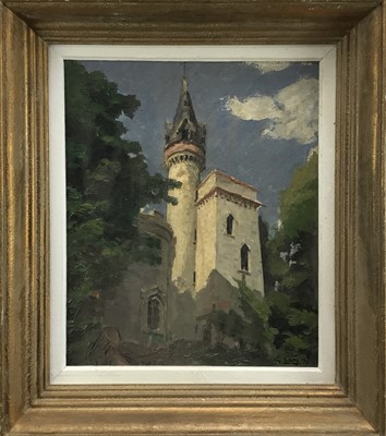 Lot 120 - French School, 20th century oil on canvas, view of a chateau, signed lower right, 37x44.5cm