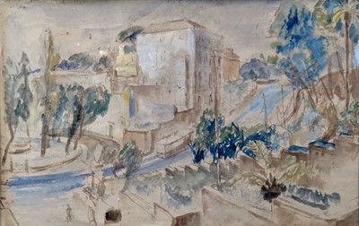 Lot 121 - Alexander Jackson (Contemporary): Gouache, view of the south of France, signed lower left, 39.5x25cm