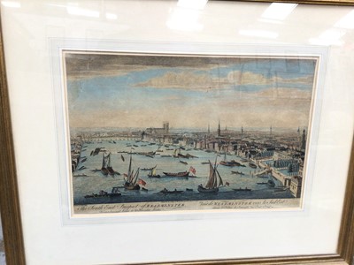 Lot 58 - Antique engravings: The South East Prospect of Westminster (1750), The Highgate Archway (1813), and A Prospect of the Seat of Sir William Ashhurst (c.1708-15), each framed and glazed (3)