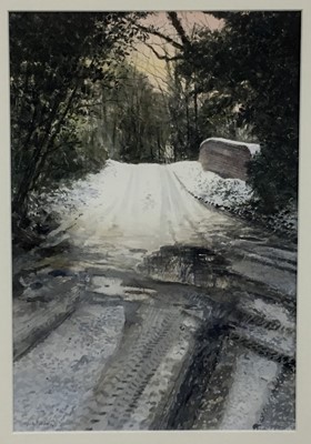 Lot 123 - Gordon Rushmer (b.1946): watercolour, January Thaw, Langley Bridge, 27x40cm