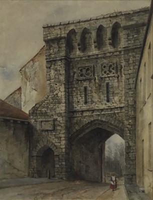 Lot 125 - English school, 19th century watercolour, Westgate, Winchester, 39x51cm