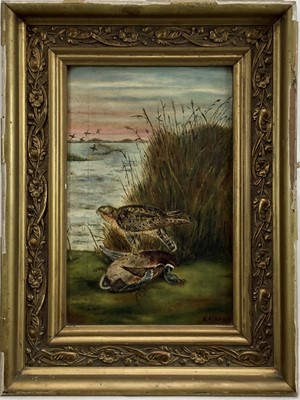 Lot 134 - H.Kirby: early 20th century oil on canvas, ducks by a lake with reeds, signed and dated lower right, 19x29cm