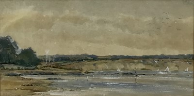 Lot 140 - A.L Baldry: Goache, English coastal scene with sailing ships, signed lower left, 43x22cm