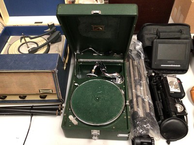 Lot 358 - Vintage record players, cameras, tripods, portable DVD player and accessories