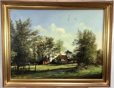 Lot 275 - *Michael John Hunt (b.1941) acrylic on canvas, landscape, signed, 65cm x 85cm, in gilt frame