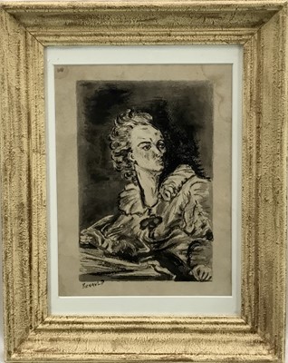 Lot 154 - Renauld (French 20th century): watercolour, portrait of a lady, signed lower right, 24x32cm