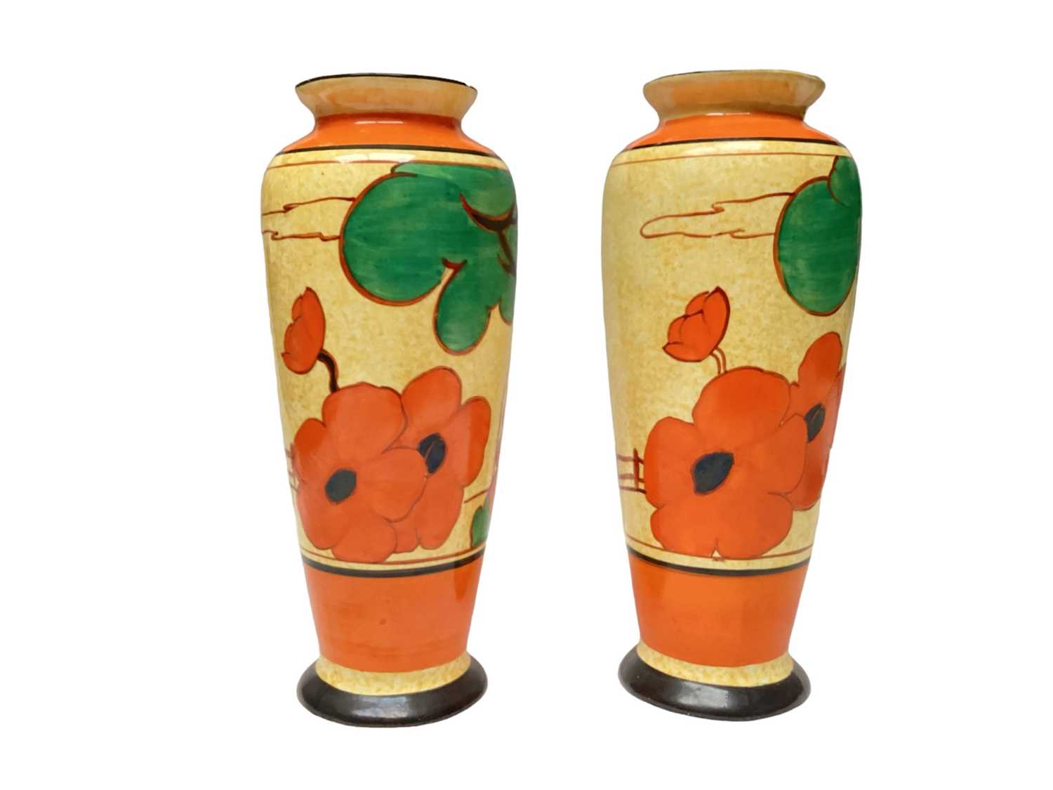 Lot 1122 - Two Clarice Cliff Bizarre range Cafe-Au-Lait vases