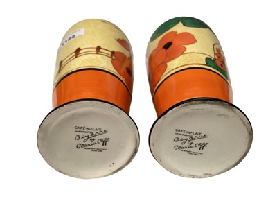 Lot 1122 - Two Clarice Cliff Bizarre range Cafe-Au-Lait vases