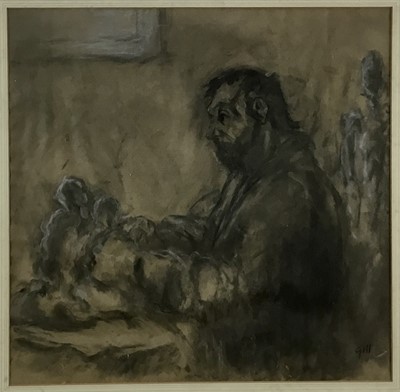 Lot 169 - Gill (19th/20th Century) charcoal study, seated sculpturist, signed lower right, 47x46cm