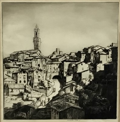 Lot 172 - Arthur Ralph Middleton Todd R.A (1891-1966): monochrome etching, Siena, Tuscany, 27x28cm