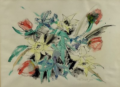 Lot 173 - Thea Doniach (1907-1986): pen and gouache, bouquet of flowers, signed and dated lower right, 61x45cm