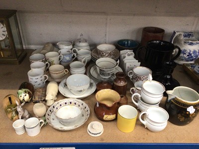 Lot 80 - Group of mostly antique ceramics, including a mocha ware jug, tea wares, etc