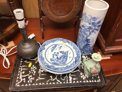 Lot 342 - Group of Chinese porcelain, Chinese mother of pearl tray and 19th century Persian vase converted to a lamp.