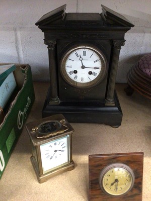 Lot 84 - Victorian slate mantel clock, a French brass carriage clock and a desk clock (3)