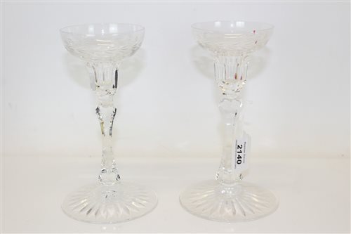 Lot 2140 - Pair of good quality cut glass candlesticks