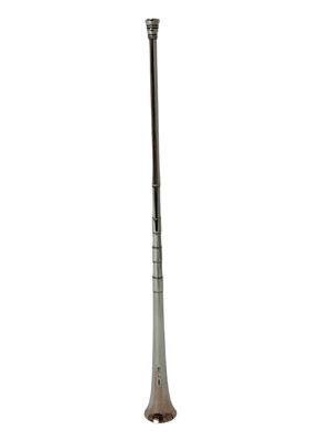 Lot 1233 - Victorian Morden & Co silver candle snuffer in the form of a hunting / coaching horn (London 1896), 30.5cm long